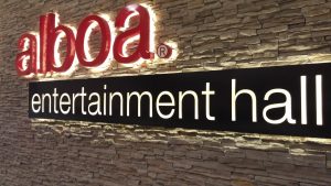 Sign for Alboa entertainment hall